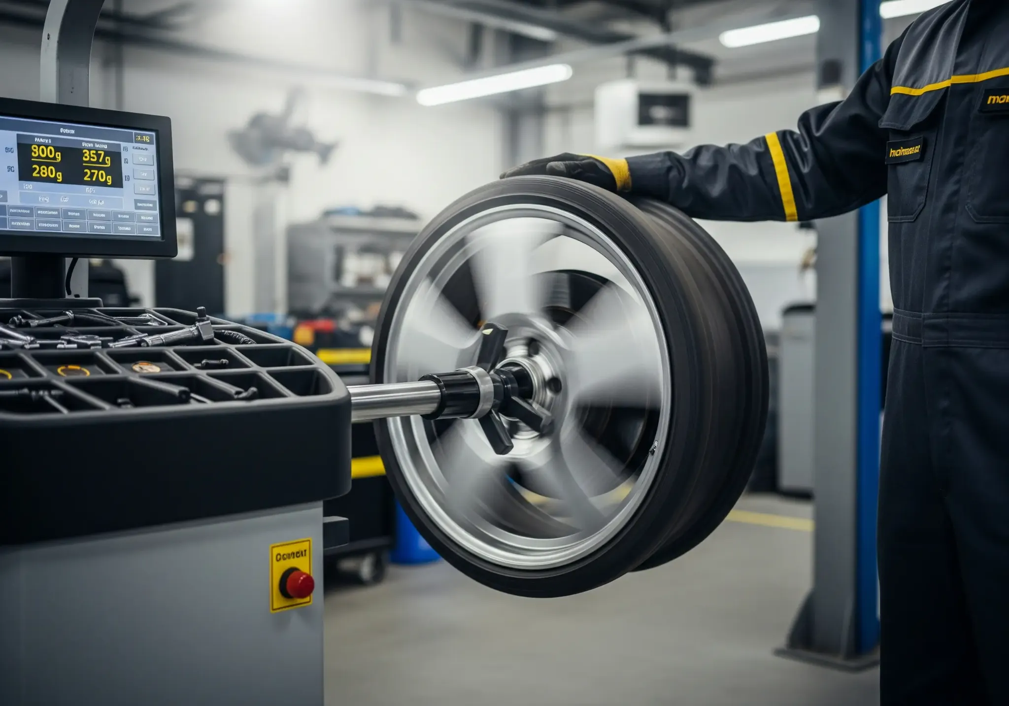 Roda em equipamento profissional de balanceamento
